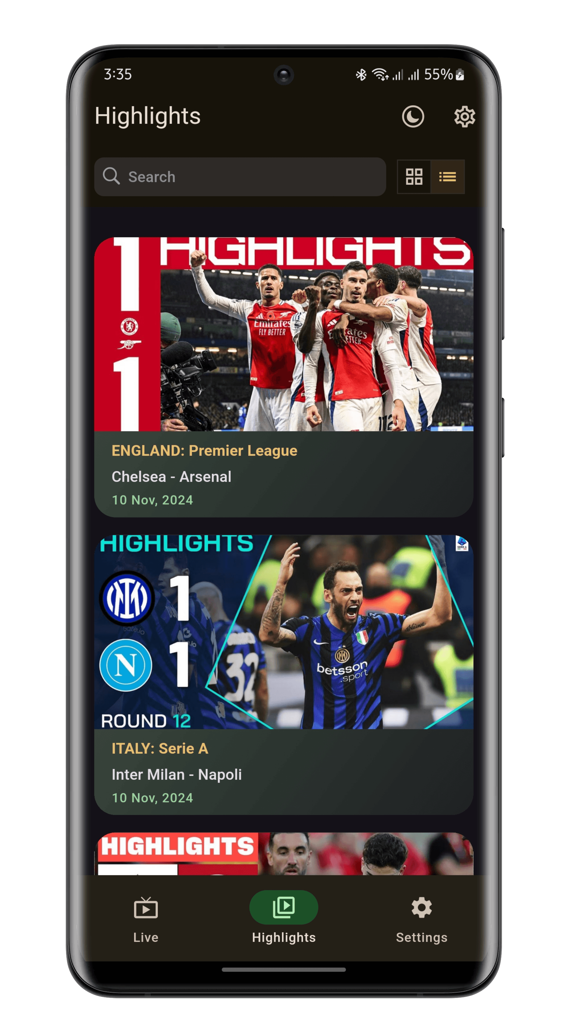 Highlights list view screenshot